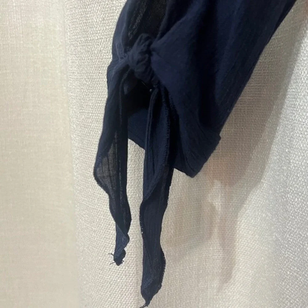 Mlle Gabrielle Women's Navy Blue‎ Button Down Dress Shirt Dress Tie Sleeve Sz PM